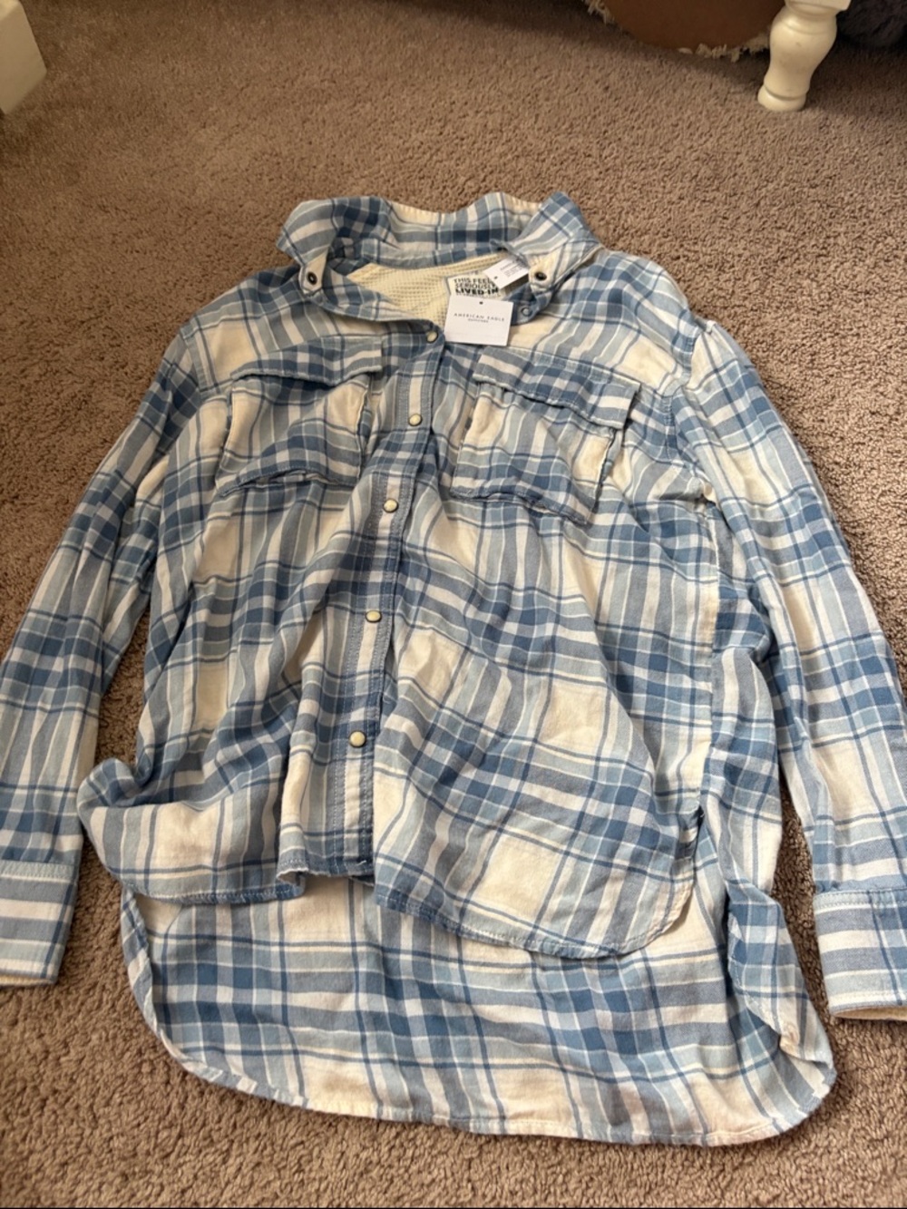 Light Blue and Cream Flannel Button-Up Shirt